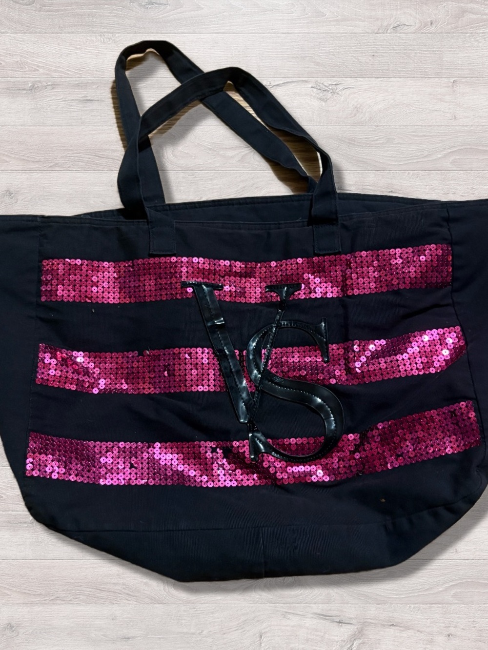 Victoria’s Secret Pink Black Sequins Zip Tote Bag